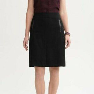 Banana Republic Women 6 Black Wool Skirt Pocket Faux Leather Trim Front Slit